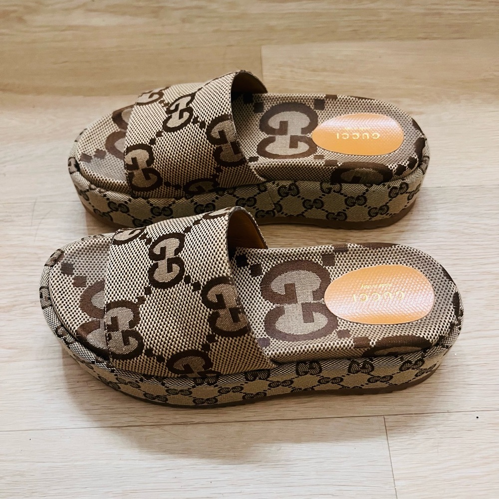 Gucci Brown Monogram Platform Sandals